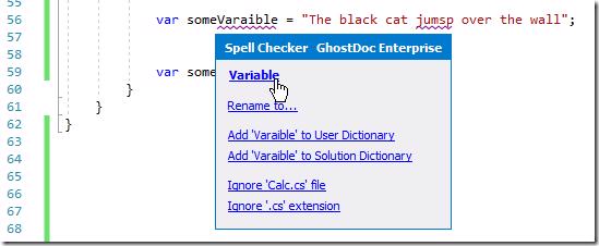 Ghost Doc spell check suggesting a correction for a typo in a variable name