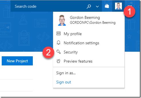 VSTS User Profile Security menu