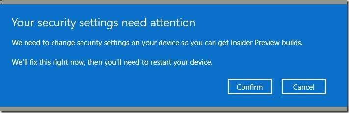 Confirming changes for Windows Insider Program
