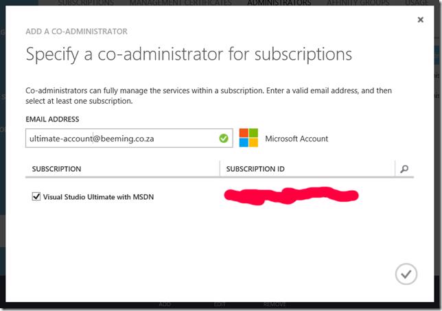 Azure Management Portal - Add co-administrator dialog with AAD auto-detection