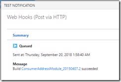Azure DevOps Web Hook test successful