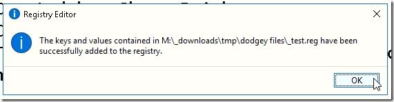 Registry Editor success message