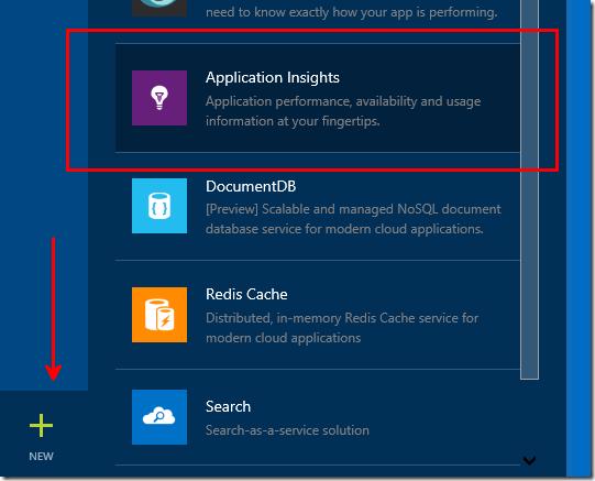 Azure Portal - New Application Insights Resource