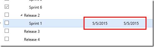 VSTS Iterations page with updated iteration dates