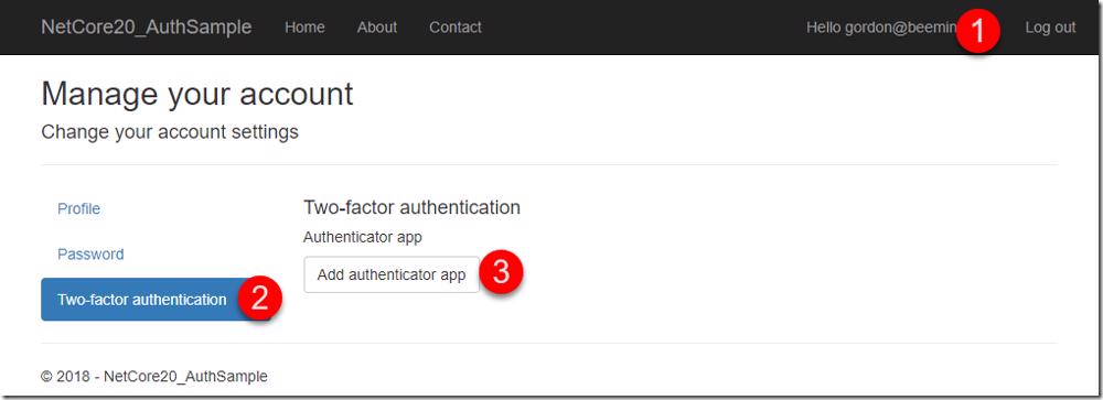 User profile page with Two-factor authentication link highlighted