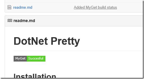 GitHub project page with MyGet build status badge