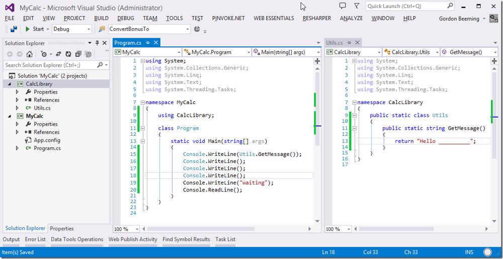Visual Studio solution with a Console Application and Class Library