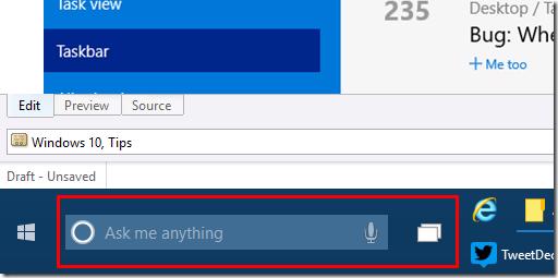 Windows 10 Taskbar with Search bar and Task View button