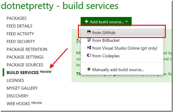 MyGet Build Services - Add build source from GitHub