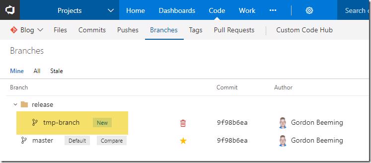 Newly created branch in VSTS
