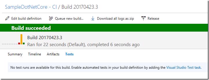 VSTS/TFS build summary: No test results reported.