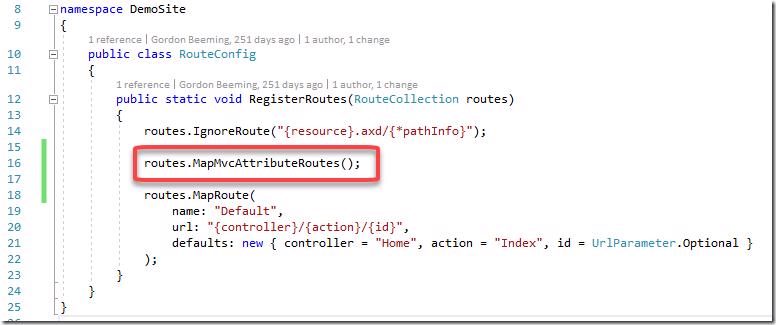 ASP.NET MVC: Route configuration for attribute routing.