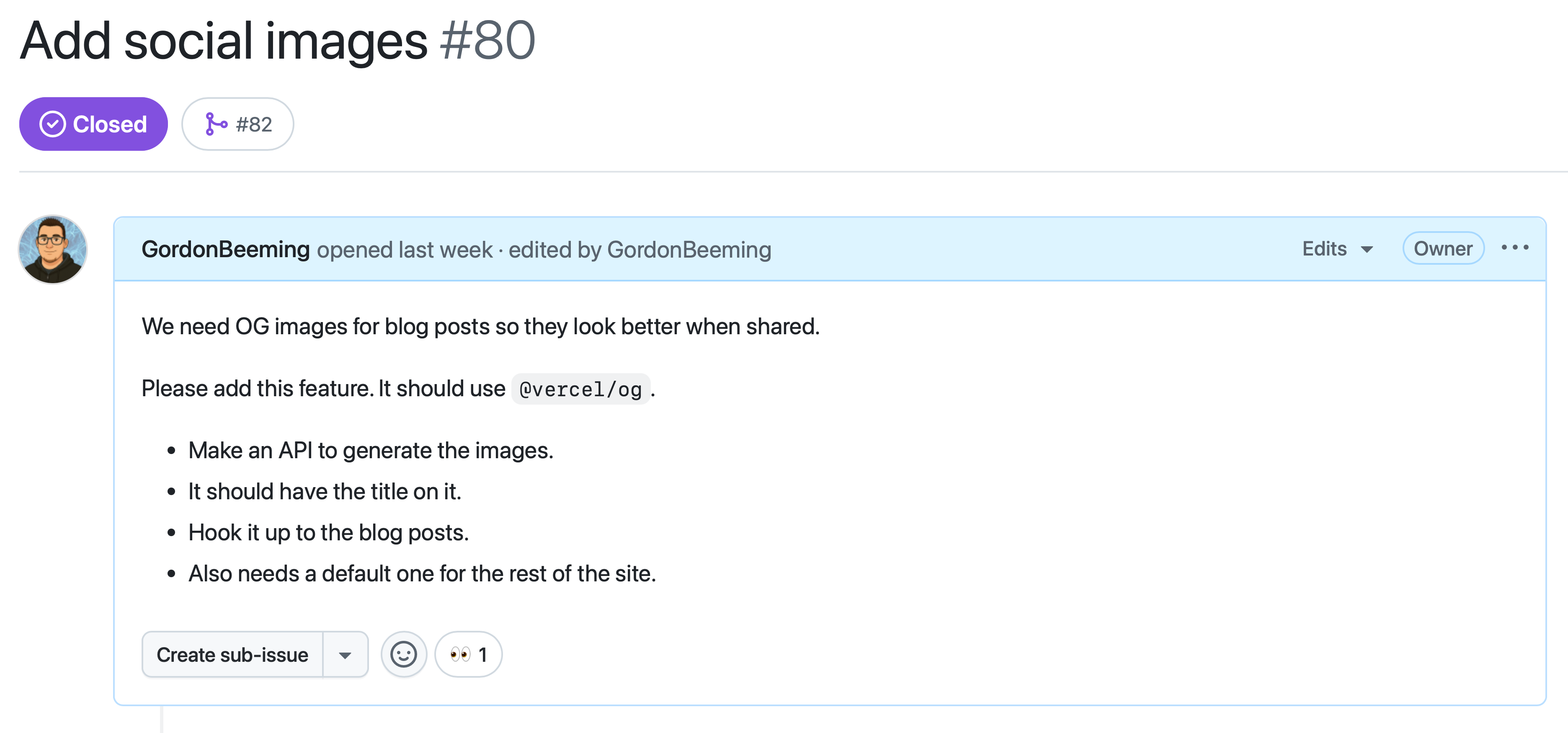 A screenshot of a vague PBI titled 'Add social images' with minimal details.