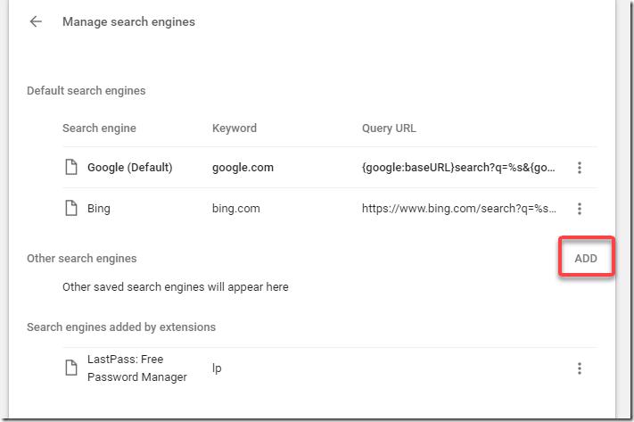 Chrome add search engine button