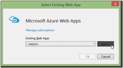 Visual Studio Select Existing Web App dialog