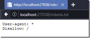 Browser showing content of robots.txt disallowing all agents