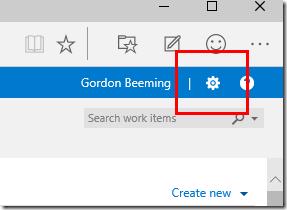 VSTS dashboard with gear icon highlighted