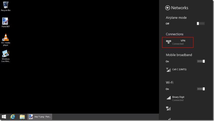 Windows 8.1 VPN connection - Connected