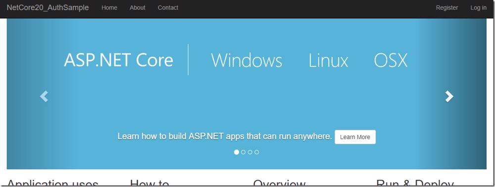 Newly created ASP.NET Core web application running in browser
