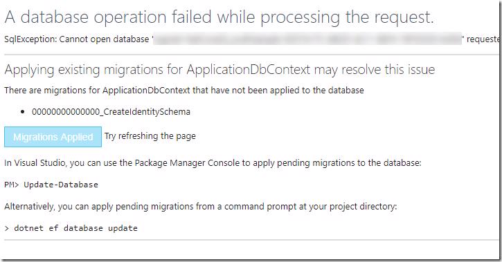 ASP.NET Core migration success page