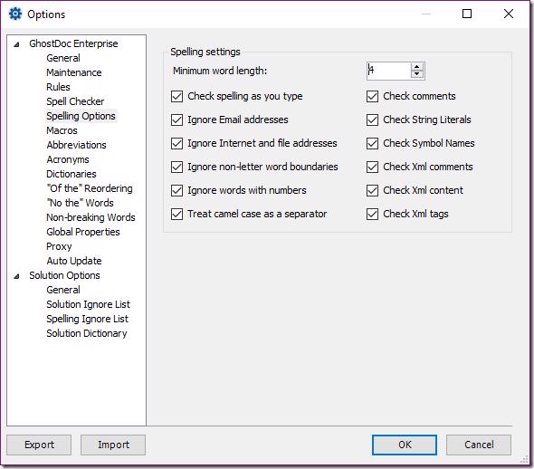 Ghost Doc spell checker options in Visual Studio