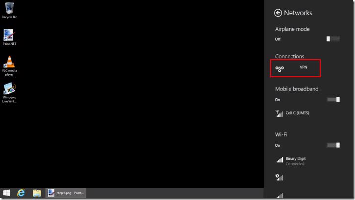 Windows 8.1 Network Connections - VPN connection