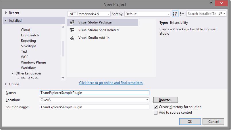 New Visual Studio Package project template