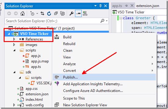 Visual Studio right-click context menu with Publish option