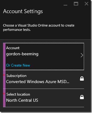 Azure portal Account Settings blade with VSO account selected