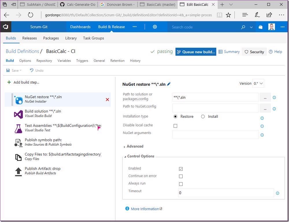 VSTS/TFS build definition using the Visual Studio template
