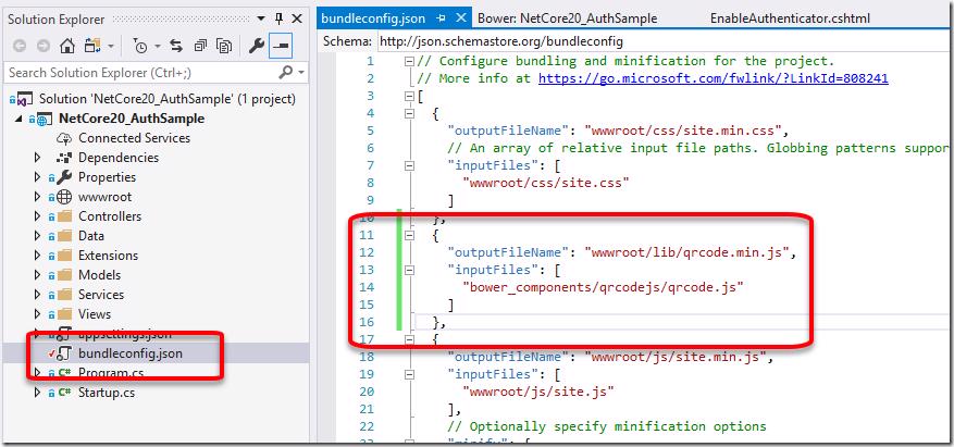 bundleconfig.json showing configuration for qrcode.min.js