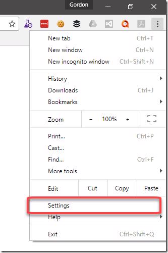Chrome settings menu