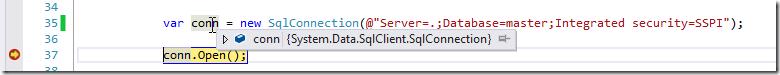 Visual Studio debugger showing default object display for a specific type