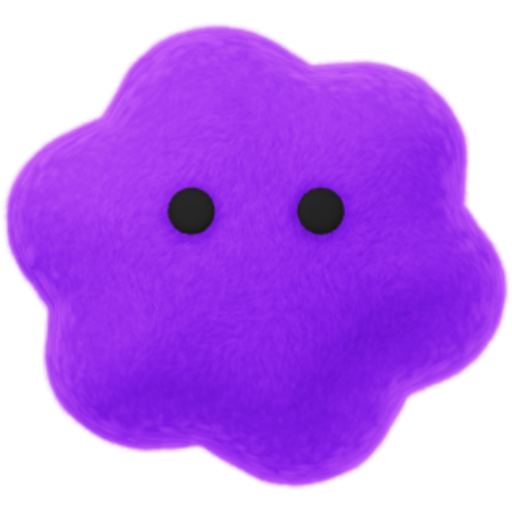 ditto, a small purple fuzzy character with two black eyes