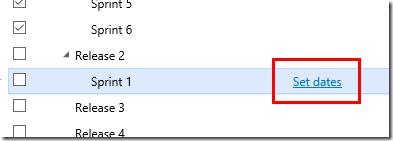 VSTS Iterations page - Set dates option for an iteration