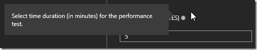 Azure portal New performance test blade duration selection