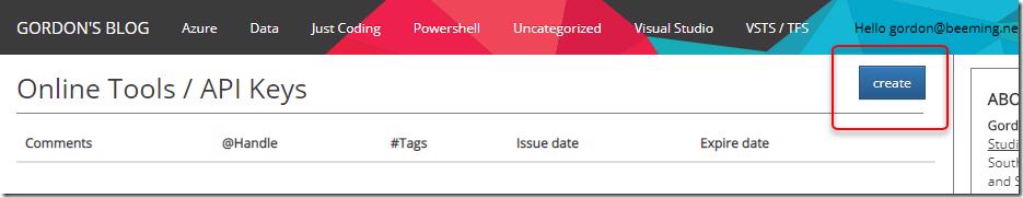 My API Keys page with Create button
