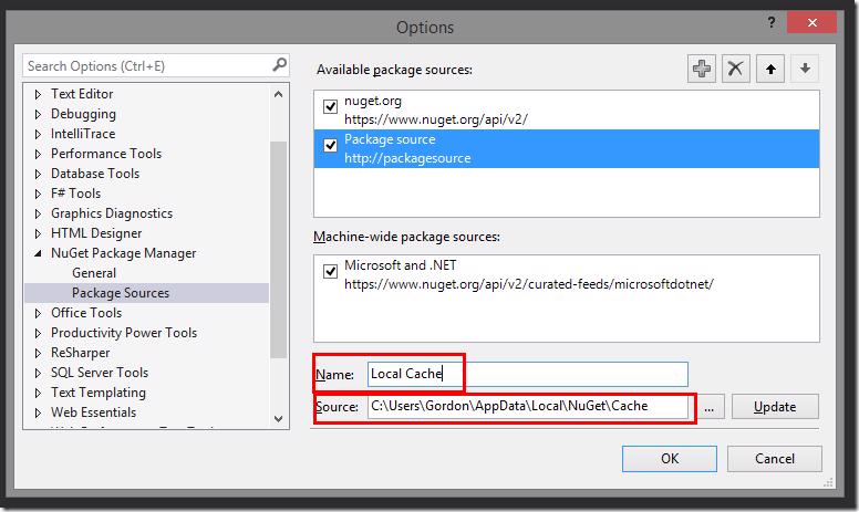 Adding NuGet local cache as a package source