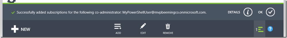 Azure Management Portal - Success message after adding co-administrator