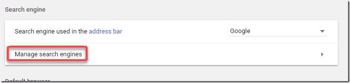 Chrome manage search engines setting