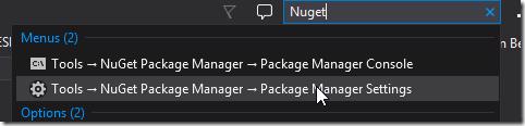 Visual Studio Quick Launch for NuGet Package Manager Settings