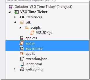 Visual Studio Solution Explorer after including app.js and app.js.map in the project