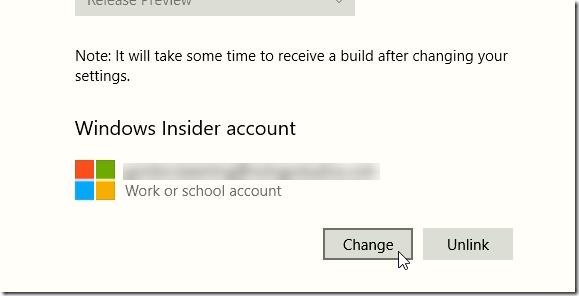 Changing account for Windows Insider Program