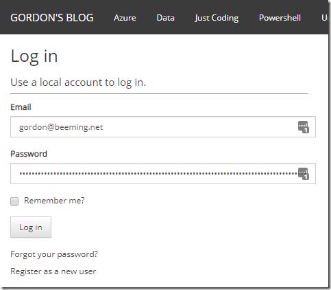 Login page for Gordon Beeming's website