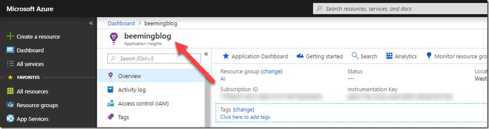 Application Insights resource in Azure Portal