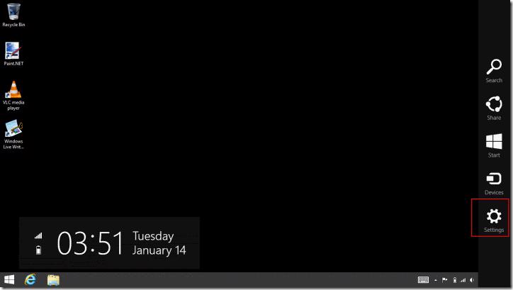 Windows 8.1 Charms bar - Settings