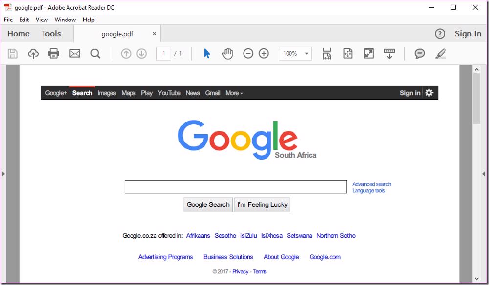 PDF generated from Google homepage using wkhtmltopdf