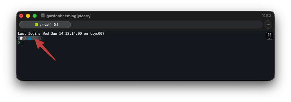 iTerm2 prompt showing the current directory as the root slash