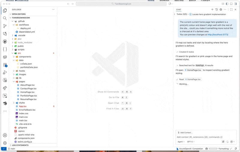 A GIF showing a split screen of a GitHub Issue being worked on by Copilot while the developer is actively coding in VS Code.